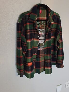 Men's Plaid Button-Down Shirt Jacket - Green/Navy/Orange